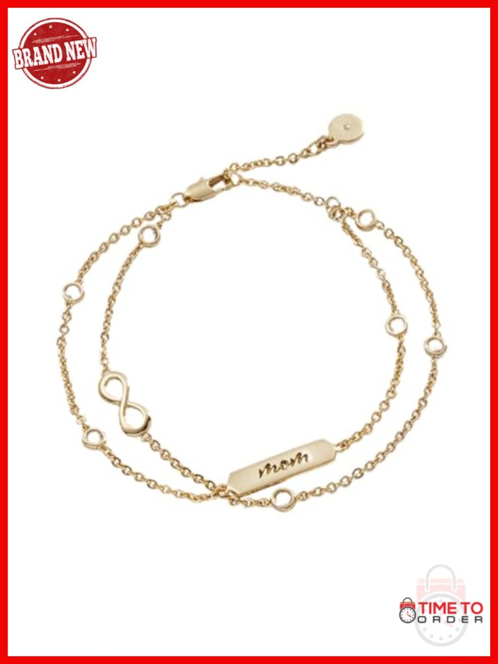 Infinity Link Bracelet with Mom Charm - Adjustable 6.5-8 in